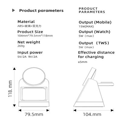 9V/2A Input Fast Charging 15W Wireless Charger with Night Lamp and Short Circuit Protection