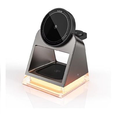 Magnetic 15W Fast Wireless Charger Station with 3 in 1 Cell Phone Holder and Type C Input