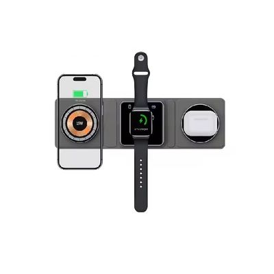Black Foldable Wireless Charger Station 3 in 1 Charging for Phones iWatch and Airpods