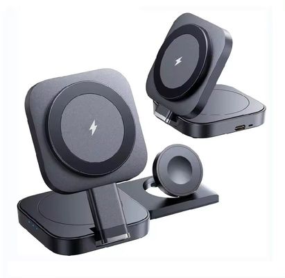Foldable 3 In 1 Wireless Charger Stand with 15W Fast Charging and Magnetic Design