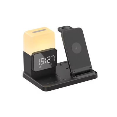 Custom 6 In 1 Wireless Charger Mobile Phone Wireless Charging Station With Alarm Clock