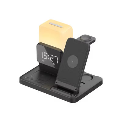 Custom 6 In 1 Wireless Charger Mobile Phone Wireless Charging Station With Alarm Clock
