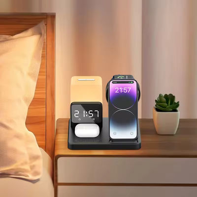Custom 6 In 1 Wireless Charger Mobile Phone Wireless Charging Station With Alarm Clock