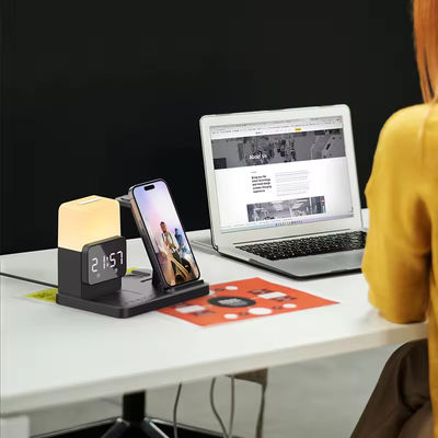 Custom 6 In 1 Wireless Charger Mobile Phone Wireless Charging Station With Alarm Clock