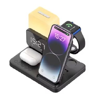 6 In 1 Wireless Fast Charger with Alarm Clock , 15W Mobile Phone Wireless Charger