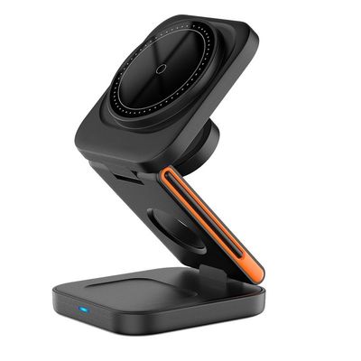 Mobile Phone Stand 3-in-1 Foldable Magnetic Wireless Charger with Over-Charging Protection and USB-Type C Input Port