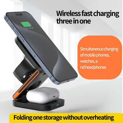 Mobile Phone Stand 3-in-1 Foldable Magnetic Wireless Charger with Over-Charging Protection and USB-Type C Input Port