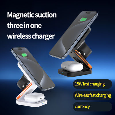 Mobile Phone Stand 3-in-1 Foldable Magnetic Wireless Charger with Over-Charging Protection and USB-Type C Input Port