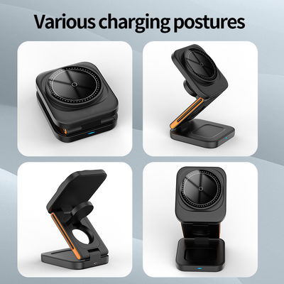 Mobile Phone Stand 3-in-1 Foldable Magnetic Wireless Charger with Over-Charging Protection and USB-Type C Input Port