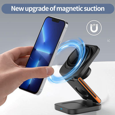 Mobile Phone Stand 3-in-1 Foldable Magnetic Wireless Charger with Over-Charging Protection and USB-Type C Input Port