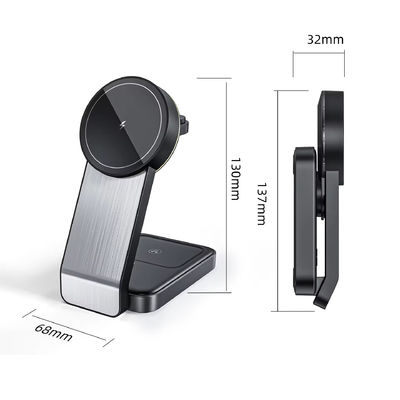 Aluminum Alloy 3 in 1 Wireless Charger Stand Station 15W Charging Dock for iPhone with Input Voltage and Current of 9V/2A 5V/2A