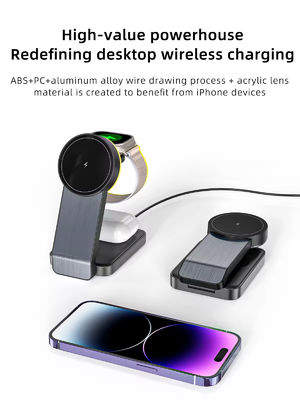 Aluminum Alloy 3 in 1 Wireless Charger Stand Station 15W Charging Dock for iPhone with Input Voltage and Current of 9V/2A 5V/2A