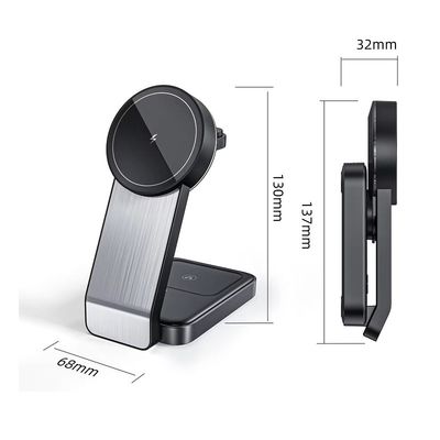 Magnetic 3-in-1 Wireless Charger with 15W Qi Fast Charging and OCP Protection