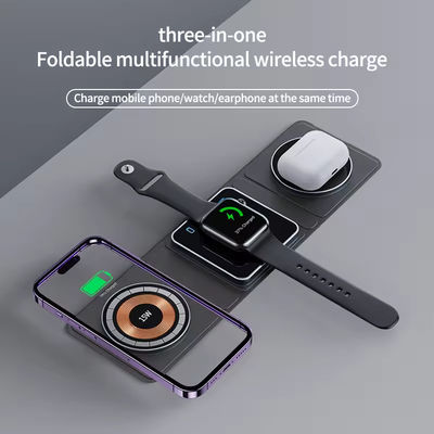 Custom Logo 3 in 1 Foldable Wireless Charger for Smart Watch Earpods and Phone