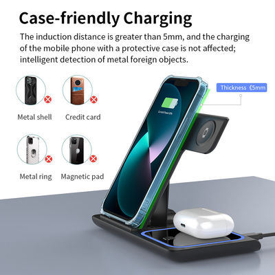 3 in 1 Mobile Phone Fast Charging Magnetic Wireless Charger Foldable and Portable Output 5W/7.5W/10W/15W Protection