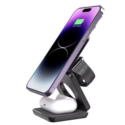 3 In 1 Magnetic Foldable Wireless Portable Charging Station For Smartphone Product Material Aluminum Charging Efficiency ≥73%