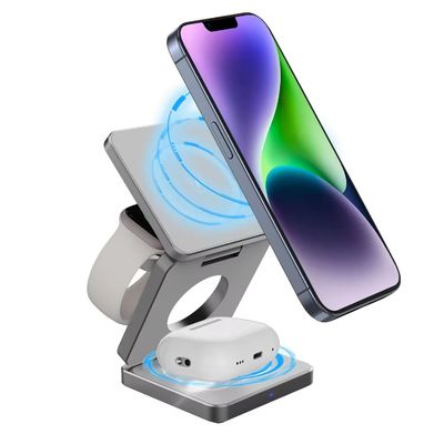3 In 1 Fast Charging Portable Foldable Wireless Charger Stand For Phone with Aluminum Material