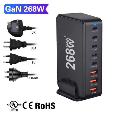268w GAN Multiple Ports Usb 5c 3a Desktop Laptop Power Adapter with ABS PC Material